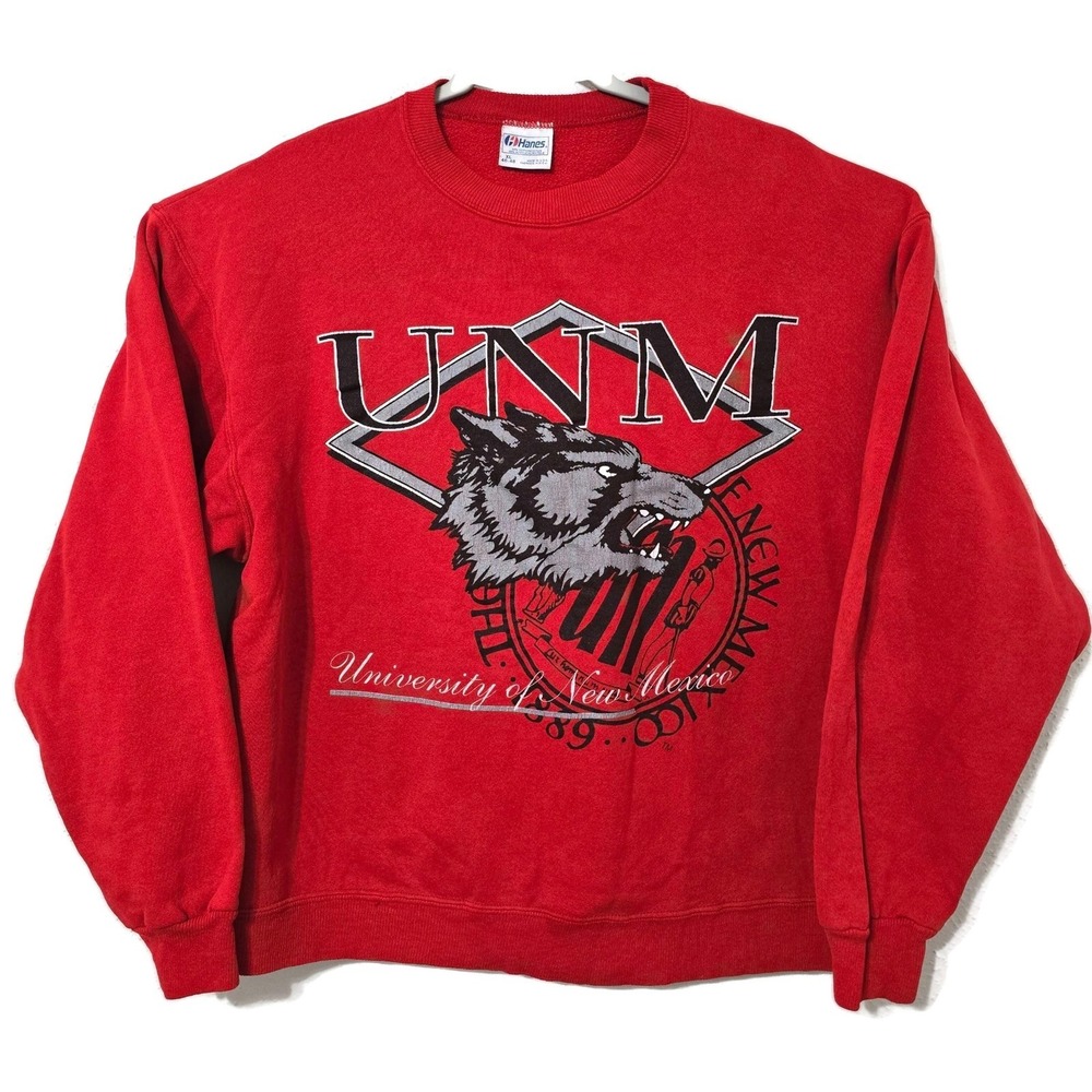 Vintage 90s New Mexico Lobos Sweatshirt Mens XL Red NCAA College Hanes Crewneck